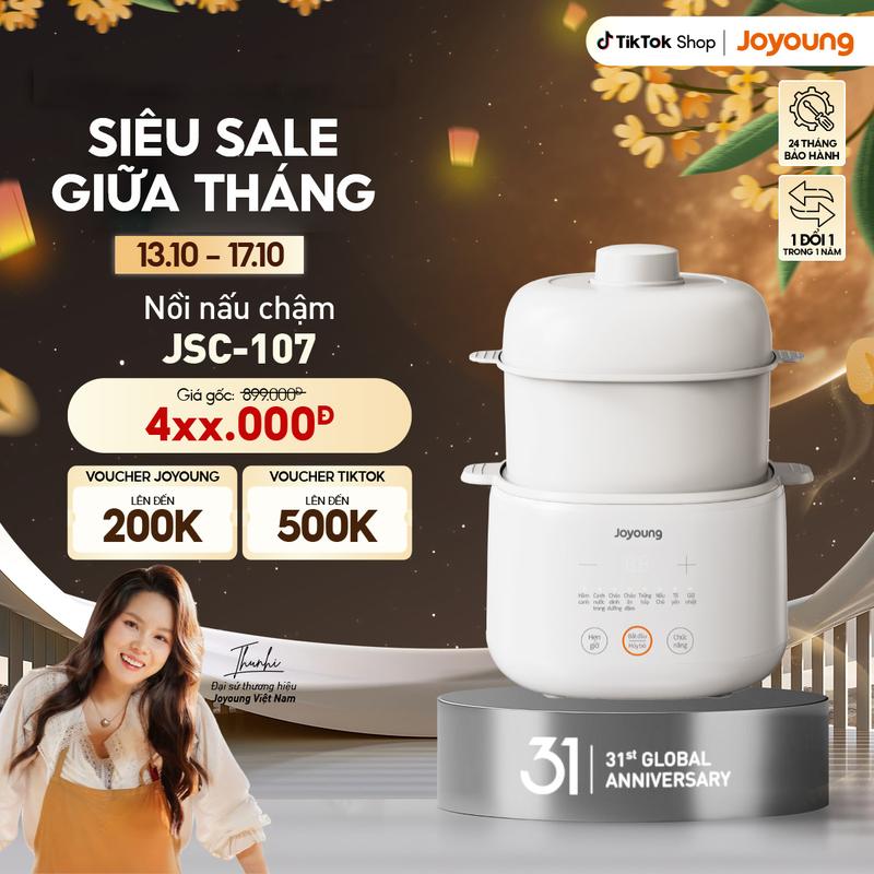Nồi nấu chậm Joyoung JSC-107, Dung tích 1L Công suất 200W, nồi điện đa chức năng, nồi nấu cháo chậm ăn dăm,chưng yến,nấu chè,hầm canh,chưng yến giúp thức ăn giữ nguyên dinh dưỡng