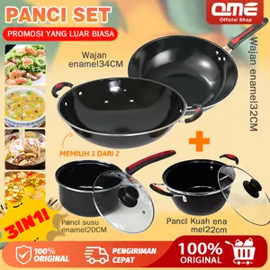 [EXSLUSIVE INDAHPUTRI]!!! Enamel QME anti-karat uk 22 QM-1022 pasang tutup kaca, Kuah Panci Susu Enamel 20CM pasang tutup kaca, wajan enamel uk 34CM UKURAN 20CM Masak Peralatan Kitchenware