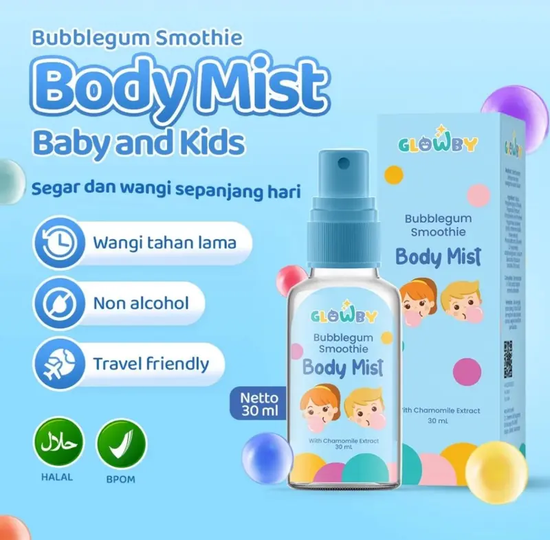 GLOWBY Body Mist Smoothie Bubble Gum untuk Bayi dan Anak Wangi Tahan Lama 30 ml | Glowby Baby & Kids Body Mist | Glowing Baby Parfum Pengharum Pewangi Anak Bayi Tahan Lama | Body Mist BESTSELER 0