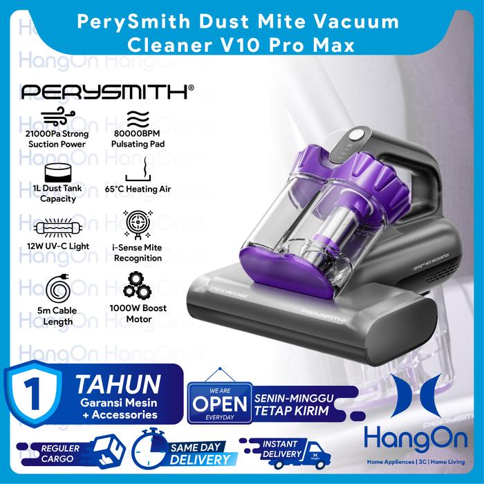 Gambar PerySmith V10 Pro Max 21K Pa Anti Dust Mite Vacuum Cleaner 12W UV-C Light Electric UV Automatic Identification Mattress Kasur Sofa Mite Remover Anti Dustmite Vakum Pembersih Tungau Kutu 21000Pa i-Sense 65°C Heating Air 80000BPM V10 Promax dari HangOn Official Store Kota Tangerang Tokopedia
