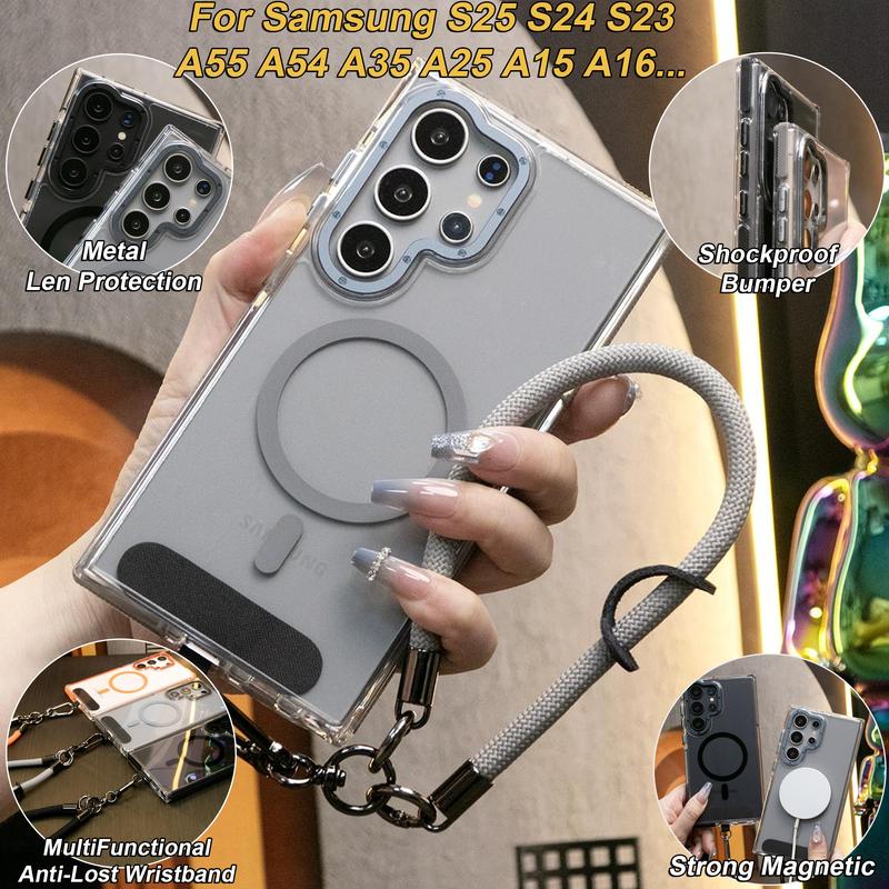  Ốp Điện Thoại Chống Sốc Trong Suốt Từ Tính Màu Kép Tương Thích Với Magsafe Có Dây Leo Đa Chức Năng Cho Samsung S25FE S25Edge S25Ultra S24 S23FE Plus A56 A55 A36 A35 A26 A25 A16 Ốp Cứng Acrylic 