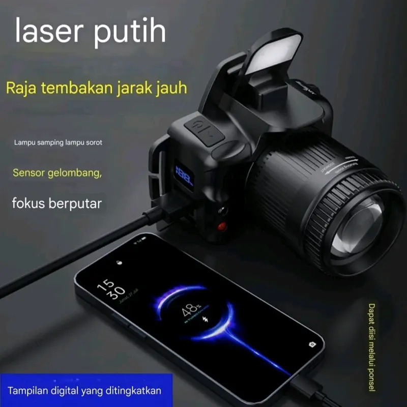 MOVTESS T243 Senter Kepala Zoom LED & Lampu Cob Merah Sensor Cerdas Digital Display Baterai Ganda 3