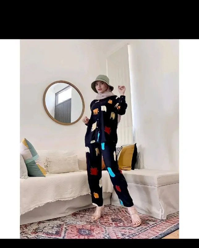 BAJU ONE WAN ON SET DAILY OOTD PAJAMAS PIYAMA PAKAIAN TIDUR CELANA SETELAN SETCEL TIE DYE 1 SATU KEMEJA BAHAN RAYON TERBARU VIRAL 7