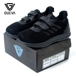 GUEVA001 Sepatu Anak Sekolah Hitam Polos Velcro Strap 2 High Quality Trainers Sneakers Fashion Running Sport Hak Rendah (1-3 cm)