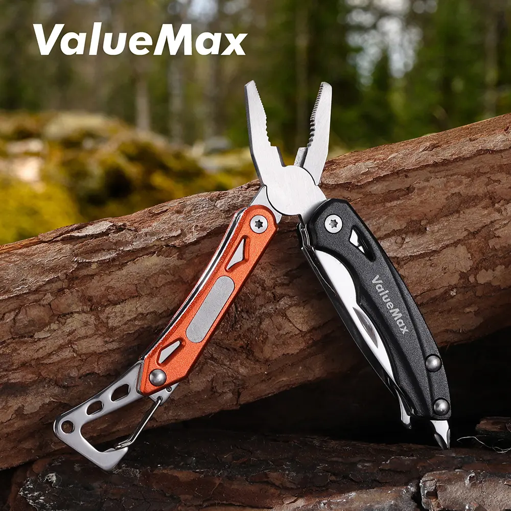 ValueMax 9 in 1 mini Multitool Plier with Carabiner Cable Wire Cutter Folding Plier Outdoor Camping Multitool Portable Hand Tool
