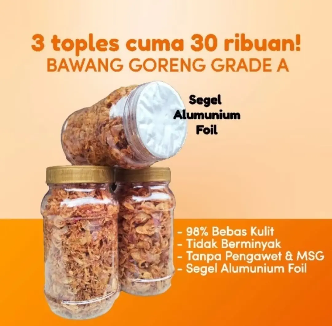 Bawang Goreng [ B ]  3 Toples •Berkualitas Asli Brebes Spices Rempah -Bahan Masakan