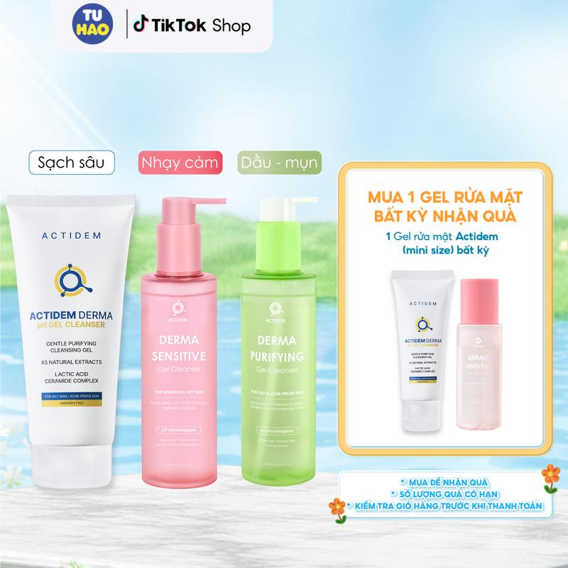 [Mua 1 Tuýp Tặng Gel Rửa Mặt, Mua 2 Tuýp Tặng Gel mụn Ezoyb] Gel rửa mặt cho da hỗn hợp, da khô, da nhạy cảm Sensitive Gel Cleanser/Actidem Derma pH dành cho da dầu 30ml /150ml/180ml - Từ Hảo