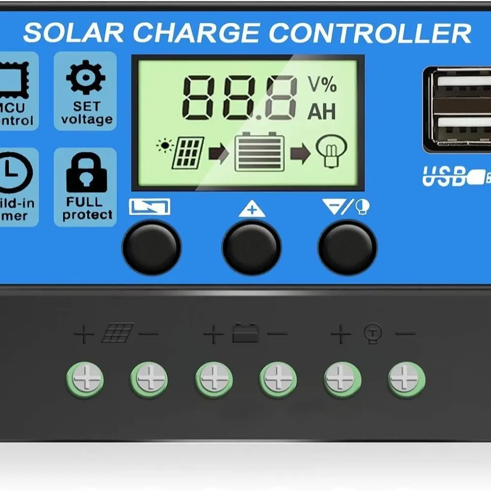 Solar Charge Controller 12V24V 30A/20A/10A Auto LCD Dual USB 5V Output Photovoltaic Solar Panel PV Regulator Load Discharger