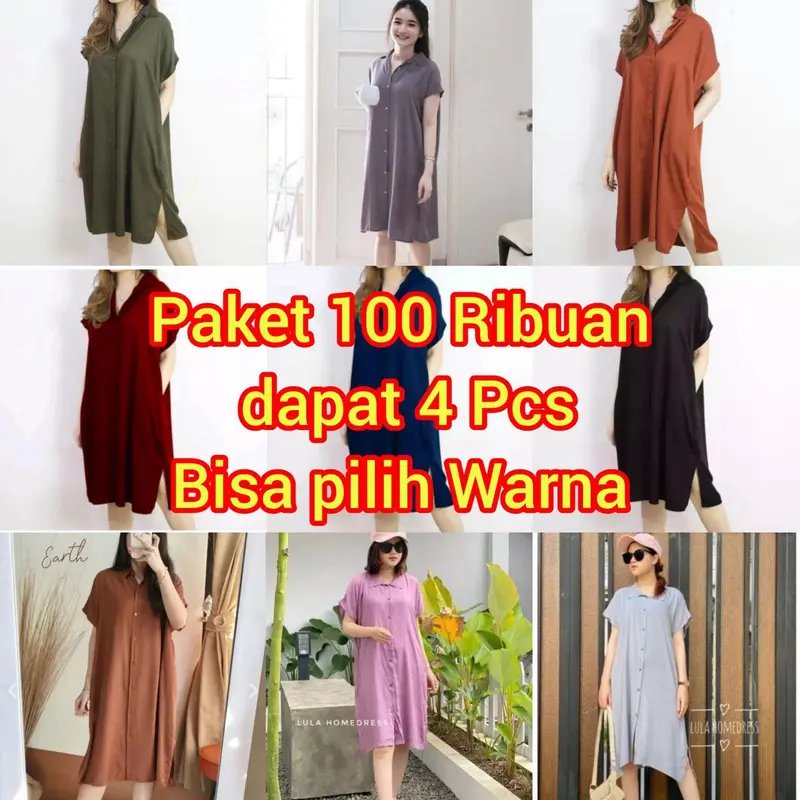 Paket 100Ribuan Dapat 4 Daster Lula Homedress Full Kancing & Saku Aktif Sesuai Foto Nyaman Panjang Santai Kerah Wanita Piyama Garis Busui Katun Bumil Menyusui Tangan Tipis Mewah 0