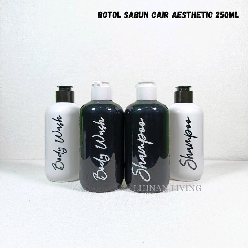 Botol Sabun Cair Aesthetic Plastik PET Flip Top Tebal - Hitam & Putih 250ml 3