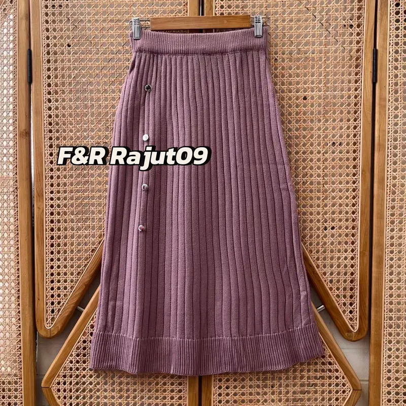 Alexa Rok Span Knit Rajut Pendek Premium Wanita Motif Kancing Jalur Kekinian 6
