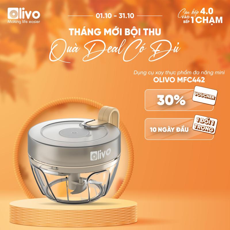 Dụng Cụ Xay Thực Phẩm Đa Năng Mini OLIVO MFC442 400ml – Xay Tỏi Ớt, Xay Thịt, Xay Hạt Mini, Dây Kéo Chắc Chắn, Bảo Hành