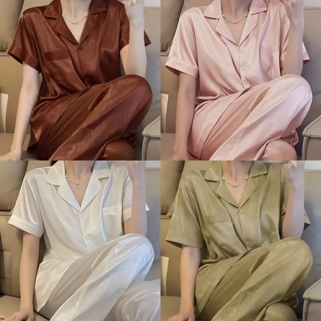[COD]Piyama wanita lengan pendek polos warna satin berkualitas tinggi