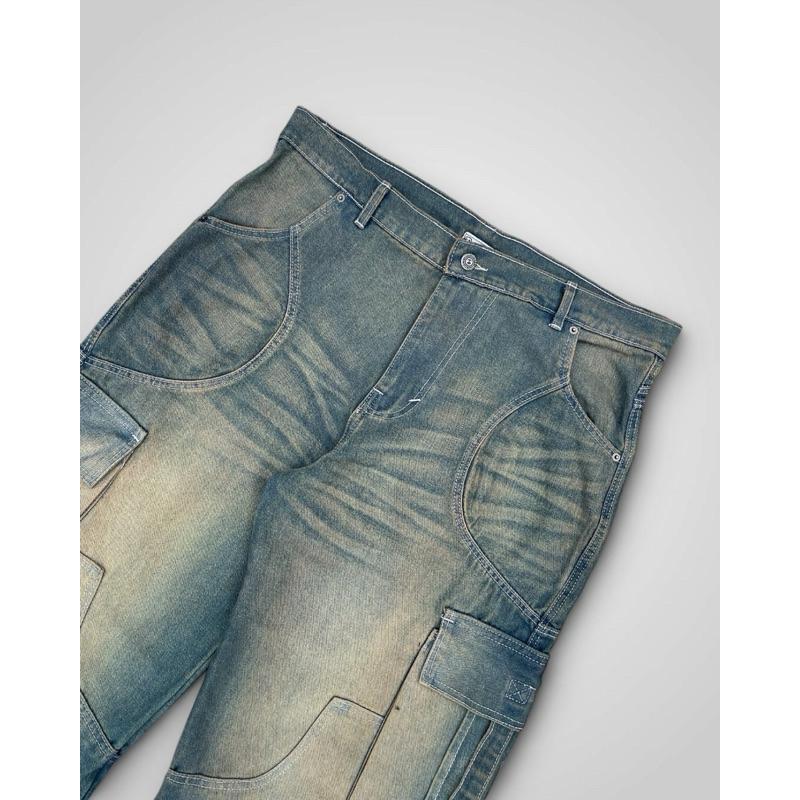 Bawwa Santai | Celana CARGO Baggy Jeans | GREEN BLUE RETRO Wash fading | SAMBA Series | Celana Cargo Jeans Denim| Celana Gombrang | Cargo pants | Baggy pants | celana skena 5