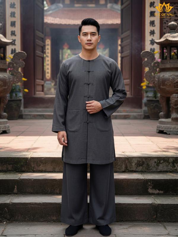  Bà Ba Form Tăng - Nam nút thắt tay dài chất vải linen cao cấp -  Pháp phục Tu sĩ - Đồ lam đi chùa 