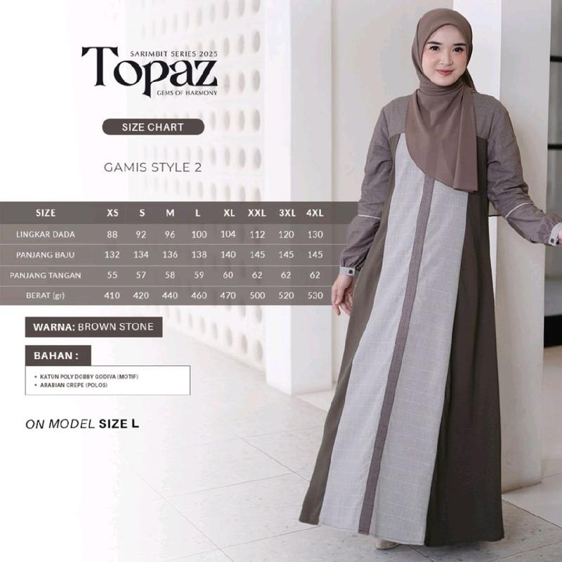 BROWN STONE TOPAZ SARIMBIT BAHAN ARABIAN CREPE MIX KATUN DOBBY baju lebaran , Wanita, Dress, Hitam, biru, coklat 3