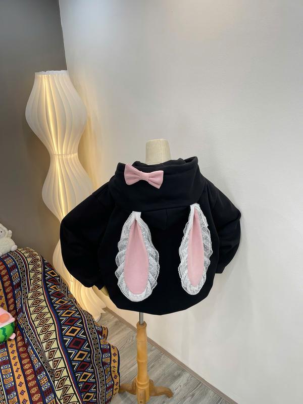 ÁO KHOÁC BOXY TAI THỎ HỒNG SIU CUTE Hoodie Top 2 LỚP MŨ TO + TẶNG KÈM 2 NƠ CÀI - Nỉ lót lông a o áo hoodie girl phố áo hoodie  girl phố áo  hoodie dày áo  hoodie Women Kem