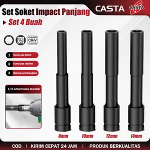 CASTA 1/2" Mata Kunci Shock Extra Panjang 130mm, Hex Socket Head Adapter 8/10/12/14mm Terbuat dari Baja Molybdenum Anti Karat, Presisi Tinggi dan Kinerja Stabil