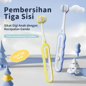 Sikat Gigi Tiga Sisi untuk Anak-anak Membersihkan Secara Menyeluruh dan Efisien dengan Desain Tiga Sisi yang Melingkupi Sikat Gigi 1 Pak Berisi 4 Cocok untuk Anak Usia 3-12 Tahun