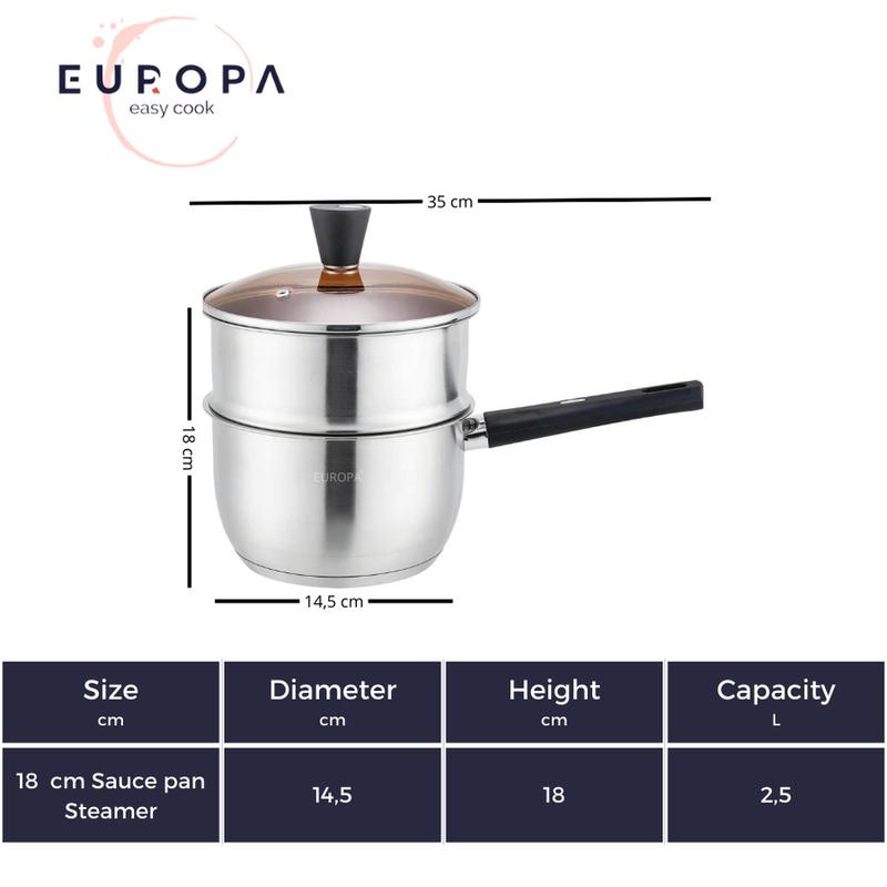 Product Introduction of Europa Sauce Pan Stainless 18 cm dengan Kukusan dan Tutup Kaca - Alat Dapur - Kitchenware 0