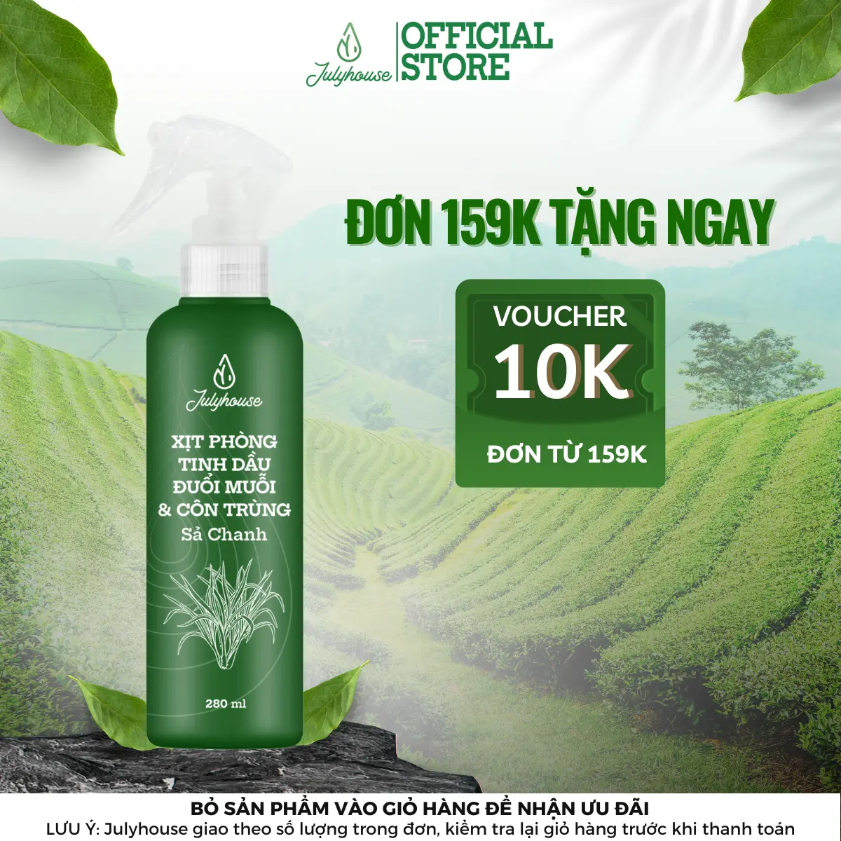 BÌNH XỊT PHÒNG TINH DẦU SẢ CHANH, BẠC HÀ, QUẾ, BẠCH ĐÀN CHANH JULYHOUSE 280ML KHỬ MÙI HIỆU QUẢ (MÙI TỰ CHỌN)