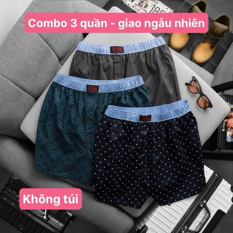    H33 KHÔNG TÚI  - COMBO 3 QUẦN ngủ nam H33 KHÔNG TÚI  Kate mềm thoáng mát mặc nhà đi biển mặc lót bên trong thoải mái Vải Mềm   giao màu ngẫu nhiên theo phong cách chọn    Menswear Quần Boxer 