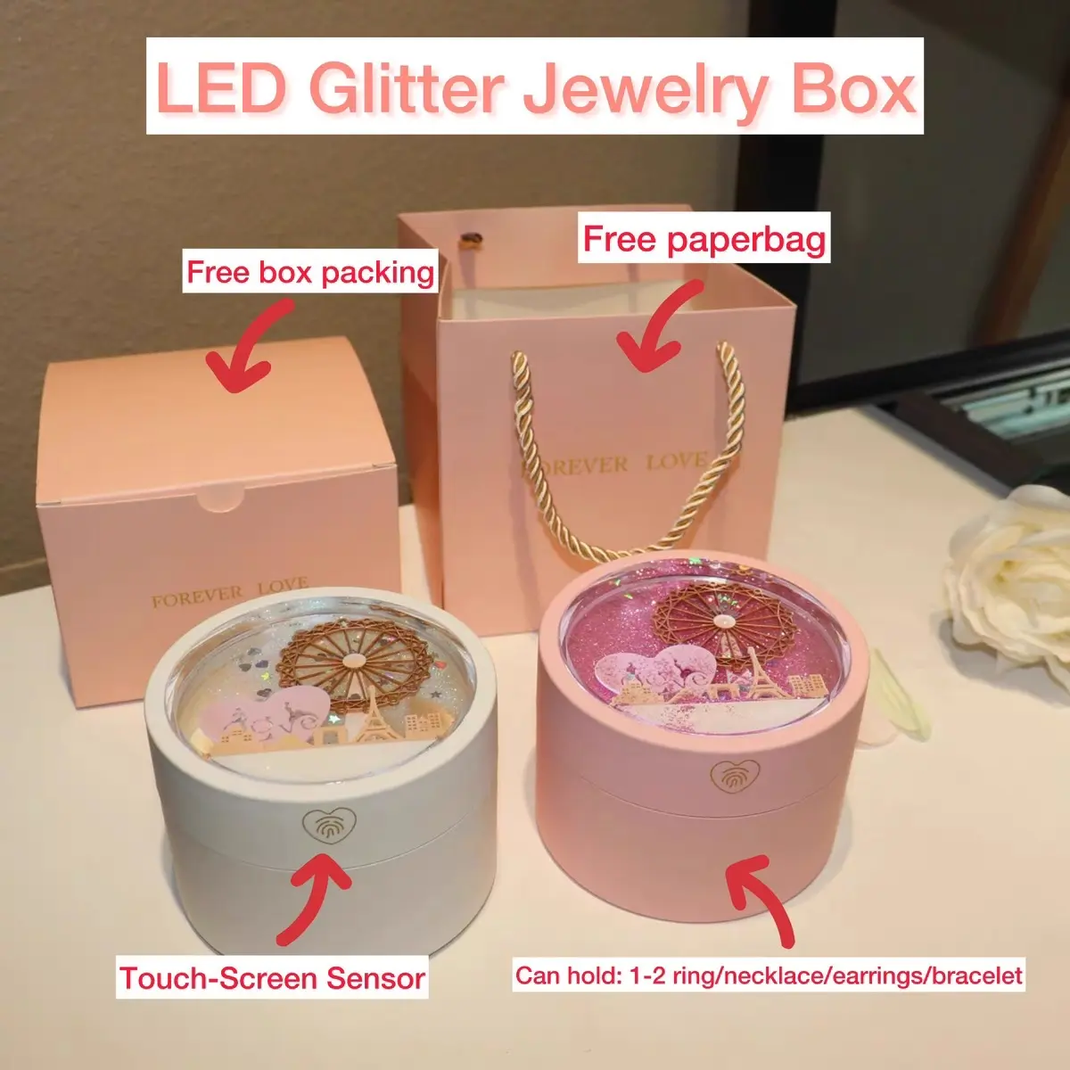 Kotak cincin kalung gelang LED menyala dengan lampu untuk pasangan pacar