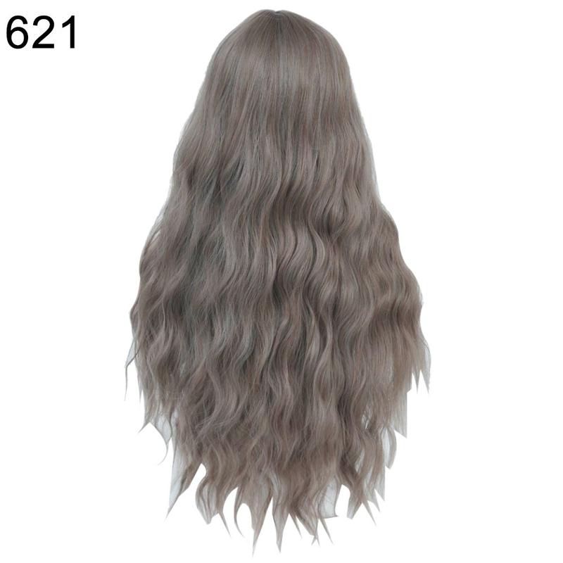 Cosplay Long Women Fashion Wig with Bangs Curly High Temperature Fiber Hair E31 1