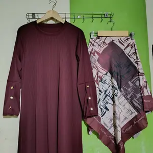 Gamis inara kancing set hijab segiempat motif