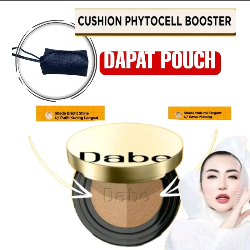 (FREE POUCH) DAPAT 1 SATU  CUSHION  PYTOCELL BOOSTER SPF 38 PA+++ DABE BEAUTE Concealer Foundation Kuning Elegant Wajah Kering Sawo Langsat 1