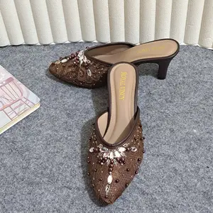 ROYAL VINCY Sepatu Wedding Shoes 7cm Lancip Premium Brukat Payet Wanita Nikahan Pengantin Kondangan Wisuda Mahogani Putih Maron Emerald Coklat Heels Pesta Brukat Satin