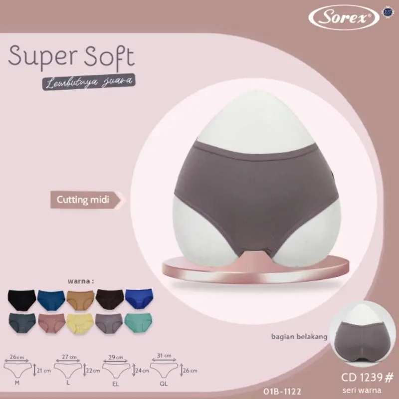 Isi (3, 6, 12pcs) CD Sorex 1239 Celana Dalam Wanita Super Soft Lembut Cutting Midi 2
