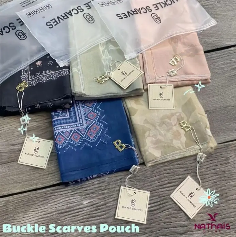 Hijab Buckle Scarves Pouch ( ISI 5 ) Segiempat Motif Printing Voal Muslim Kerudung 6