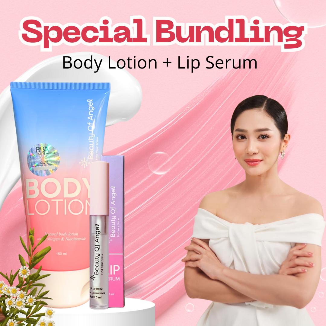[ MARIMAR Say YES ] Special Bundling Body Lotion + Lip Serum | Lotion tone up booster mencerahkan kulit & Lip serum glossy pink perawatan mencerahkan bibir kering pecah pecah hitam BPOM