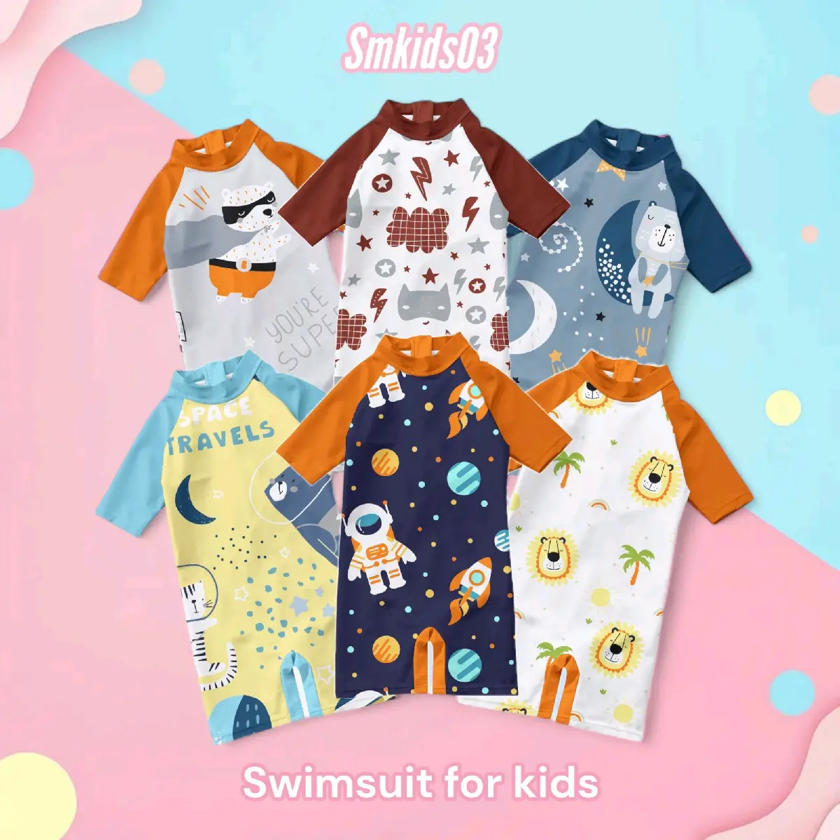 SMKIDS - Baju renang anak bayi laki-laki & perempuan 1-10 tahun lengan pendek
