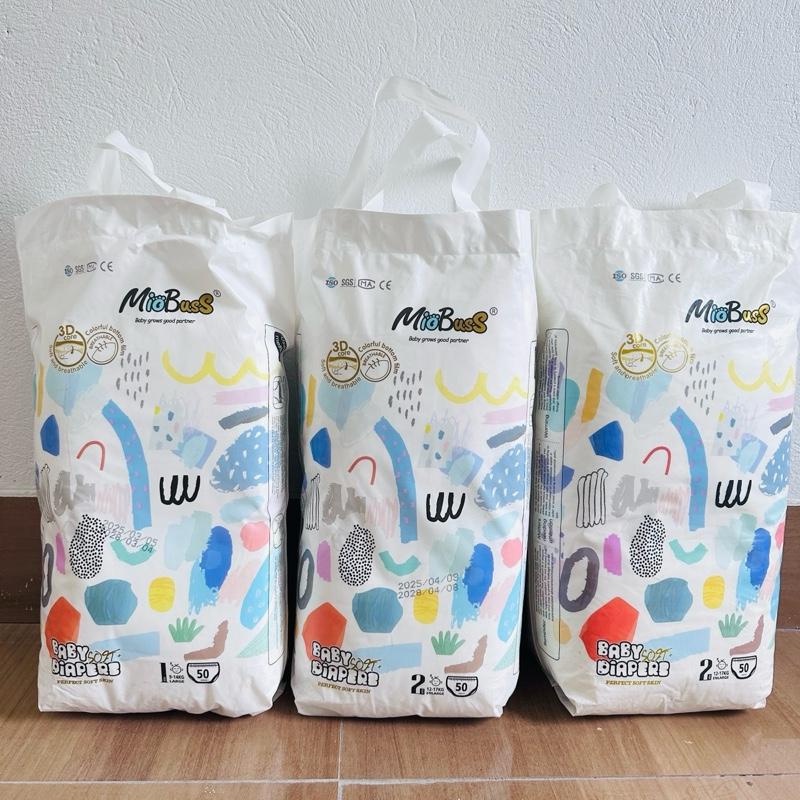 Combo 150 bỉm Miobuss cao cấp lưng thun đệm mây, form, vách ngắn chống tràn 2 lớp. Có cả tã dán và bỉm quần cho bé từ 2kg