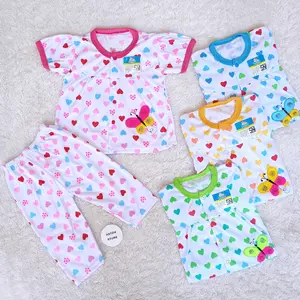 Setelan Baju Tidur Piyama Anak Bayi Perempuan Lengan Pendek Celana Panjang Kancing Depan Katun Usia 3-18 Bulan Motif Kupu-kupu