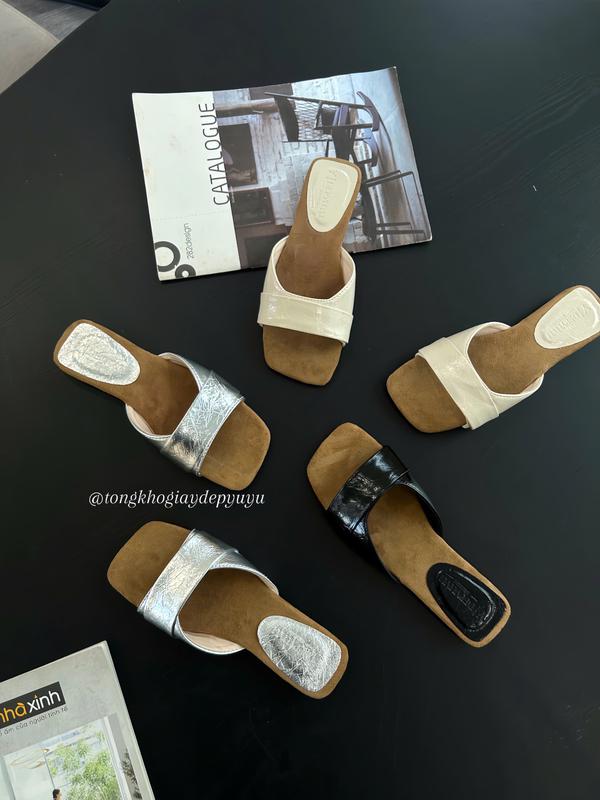   5578-CHUẨN SZ  Dép lê nữ đế bệt phối da lộn thiết kế lạ mắt sang chảnh 