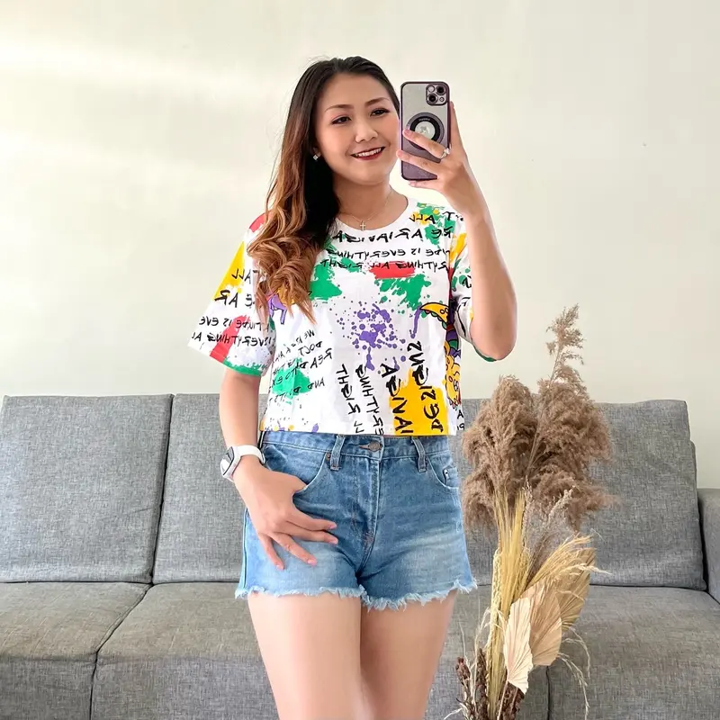 Berdikari Collection Kaos Crop Top Oversize Wanita Bahan Katun Premium Motif Fullprint 3