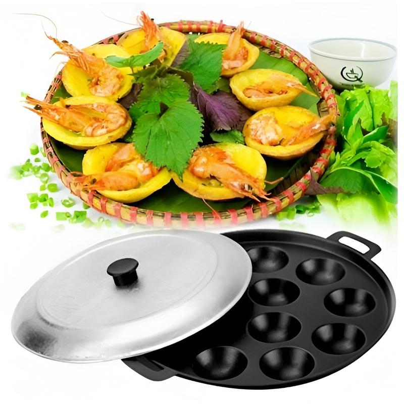 Khuôn bánh khọt Kèm nắp chống dính đổ bánh khọt bánh gang đạn dính với nắp nhôm - Xuất xứ Việt Nam, Khuôn làm bánh căn