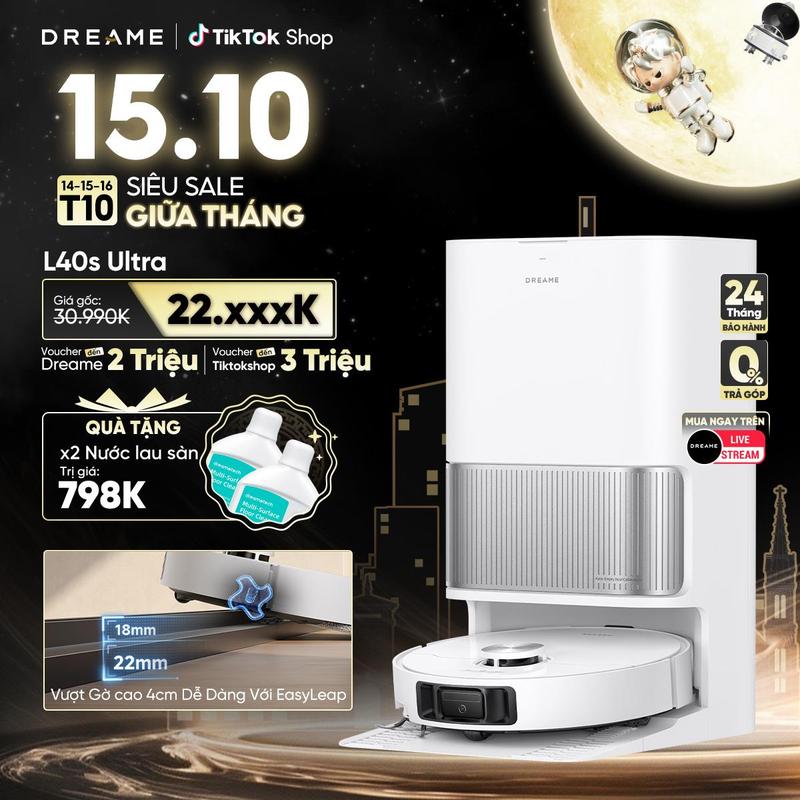[TẶNG 2 chai NLS 1L] Robot hút bụi lau sàn chuyên dụng Dreame L40s Ultra - Hàng chính hãng - Bản quốc tế - Bảo hành 24 tháng Máy Hút Bụi Làm Sạch