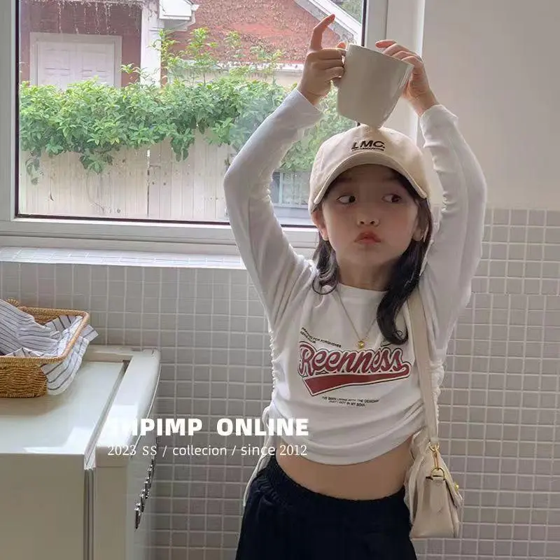 Korean Style T-Shirt Anak Perempuan Lengan Panjang Design Khusus Modren Style Anak Perempuan Atasan Lengan Panjang 3