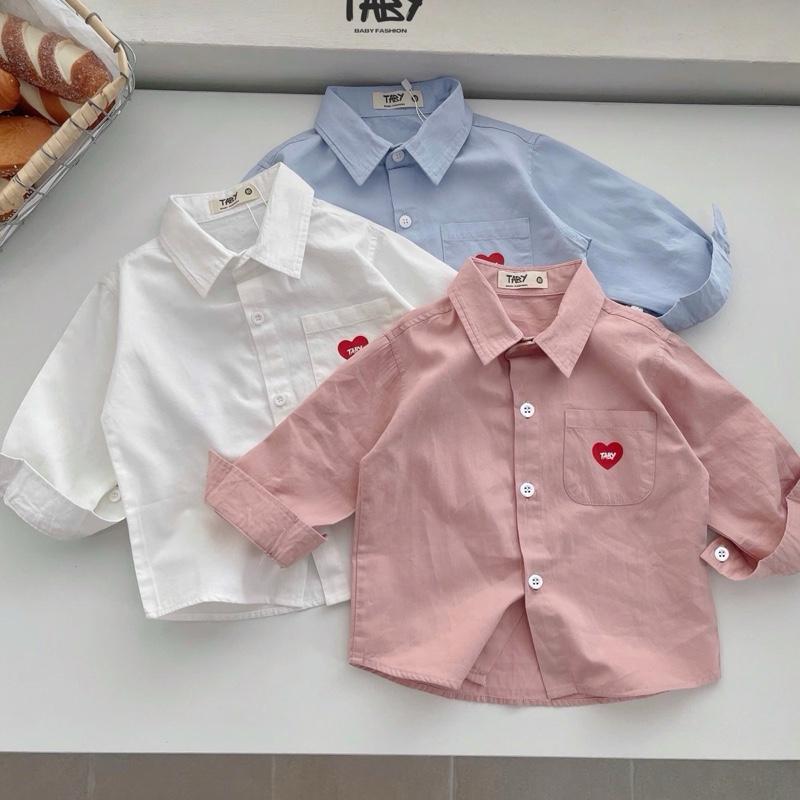   Taby  Áo sơ mi trắng cổ Đức in hình trái tim Taby phong cách Hàn Quốc,chất liệu vải thô mềm cho bé từ 9-28kg TB48 