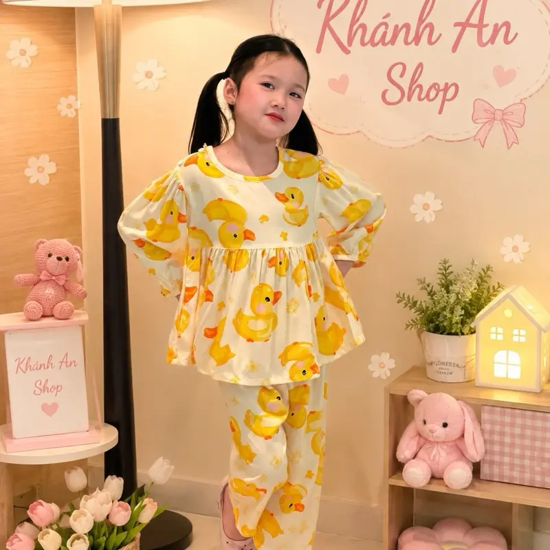 Hàng Mới Về KA163- Đồ Bộ Tole Lanh Khánh An Baby Cho Bé Gái Dáng Babydoll Size 8-42kg