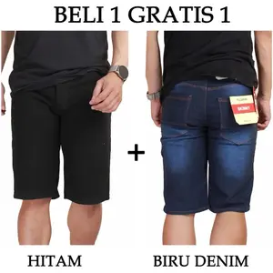 [PAKET COMBO BELI 1 GRATIS 1] celana pendek lepis ceans pendek pria celana pendek di bawah lutut celana pendek murah Jeans Nyaman Tebal Hitam Distro Shorts jalan xl Steampunk S