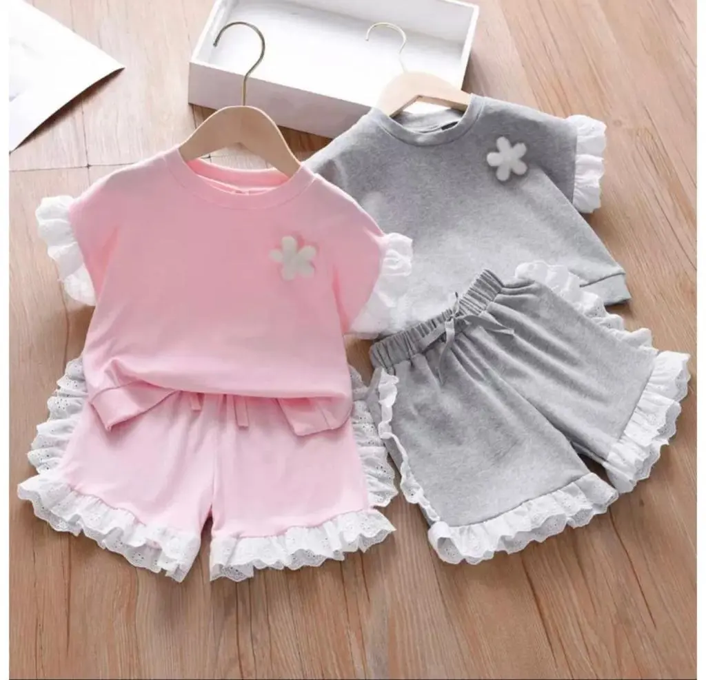 SETELAN BAJU ANAK PEREMPUAN MOTIF BUNGA RENDA BUAT USIA 1-5 TAHUN