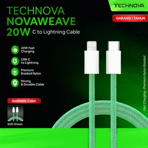 Technova Braided Series Kabel Charger USB C to Lightning untuk iPhone 11 12 13 14 Airpods, iPad - Cable Ponsel