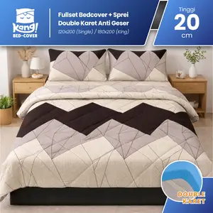 Kang Bedcover - Bed Cover Set Sprei Anti Geser Full Set Microtex Motif Nael - 180x200 160x200 120x200 90x200 Tinggi 20 Ukuran Lengkap