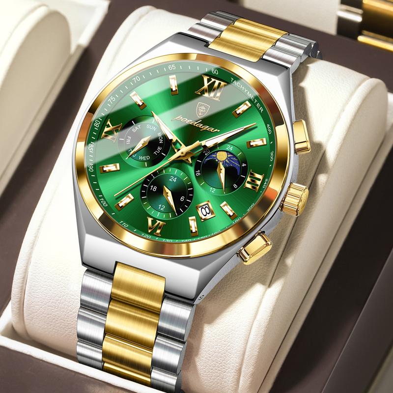 Poedagar 688 Đồng hồ nam dây thép khóa luxury lịch ngày full kim thời trang Watch Đeo Tay