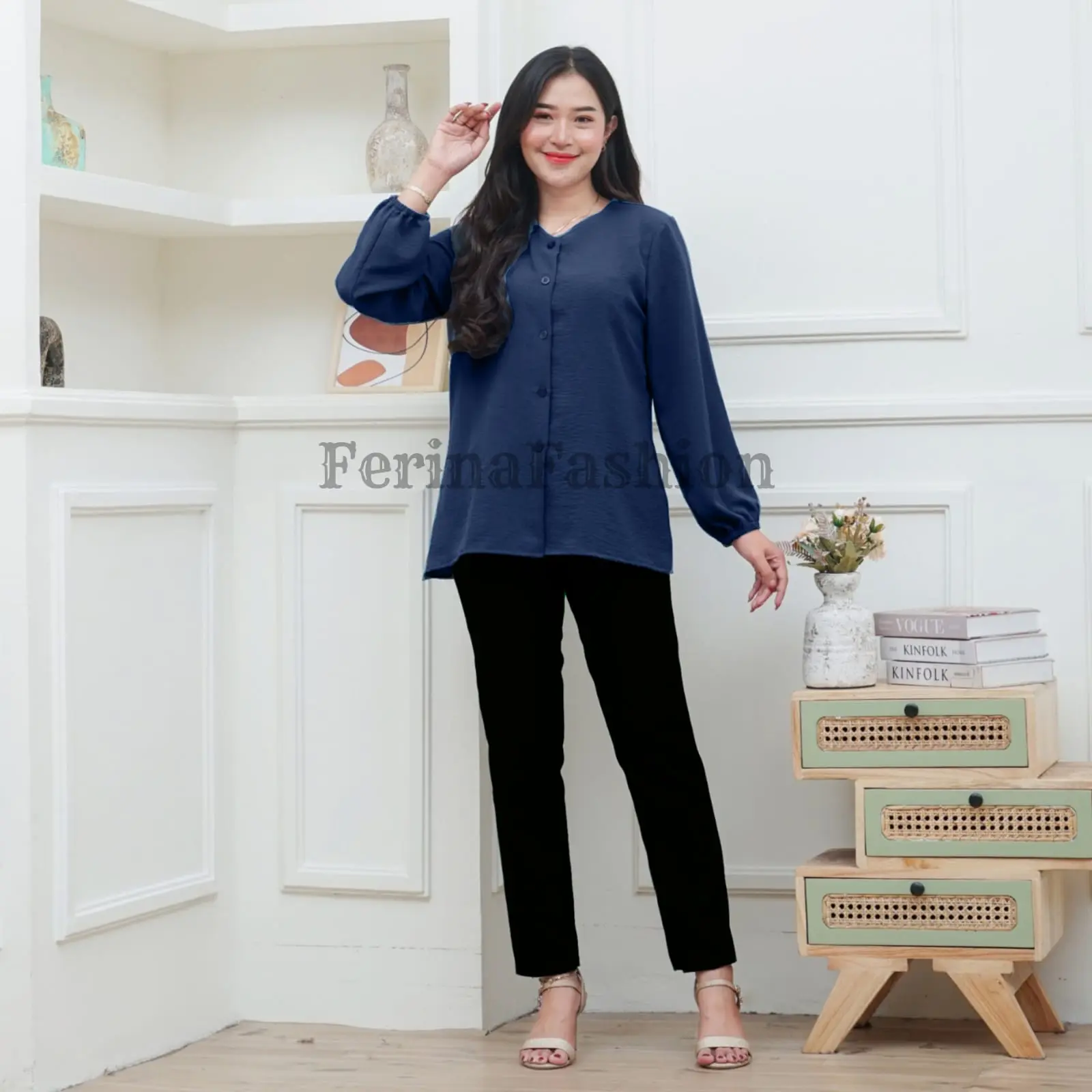 Bilenza Blouse Atasan Wanita Polos Bahan Crinkle Premium